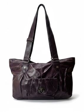 Rudsak Leather Turn Lock Tote Shoulder Bag Plum Pocket Large Zip Satchel Minimal